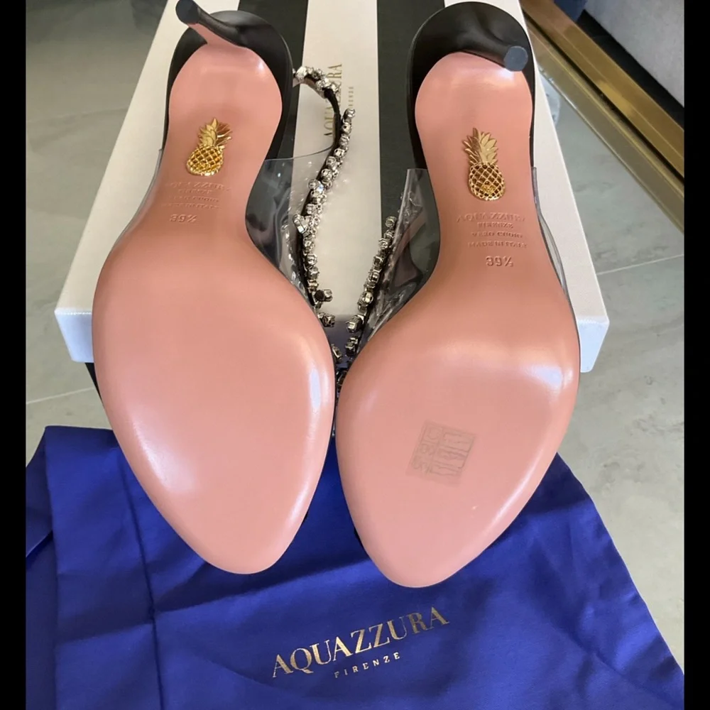 Aquazzura Firenze Temptation Crystal black peep toe heels, 39.5, NIB! - Picture 7 of 9